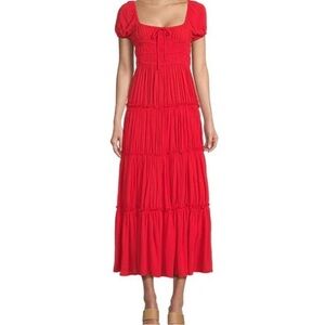 Chelsea & Violet Red Smocked Tiered Maxi Dress